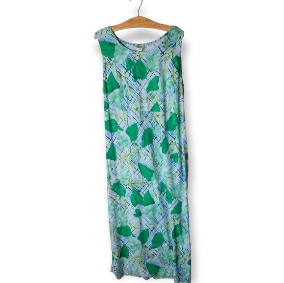 Vintage Dresses & Skirts - Vintage 90s Tropical Green Blue Rayon Maxi Dress Women 1X